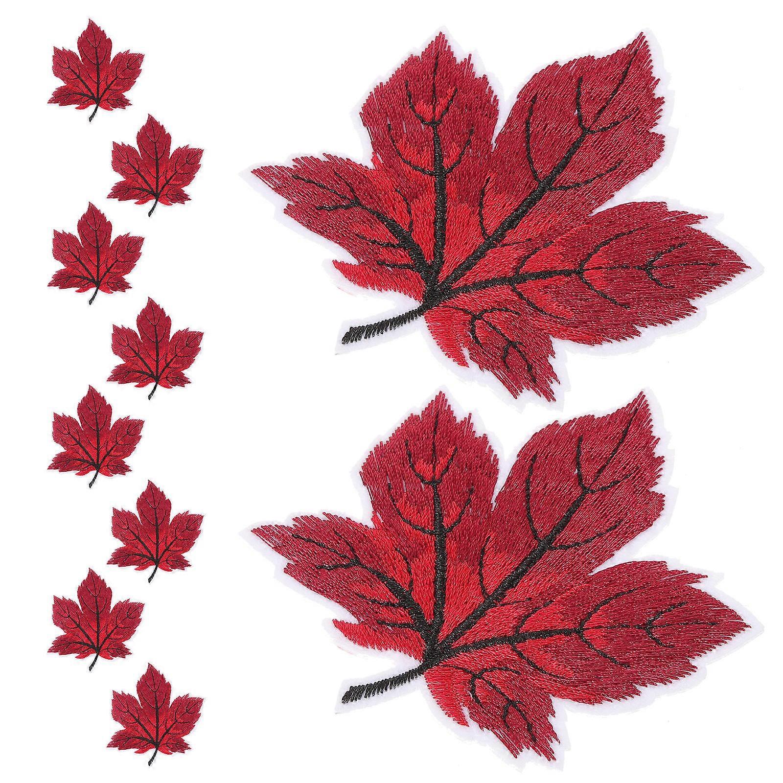 Iron On Leaf Patches Maple for Handicrafts Home Use 10Pcs Red Fabric