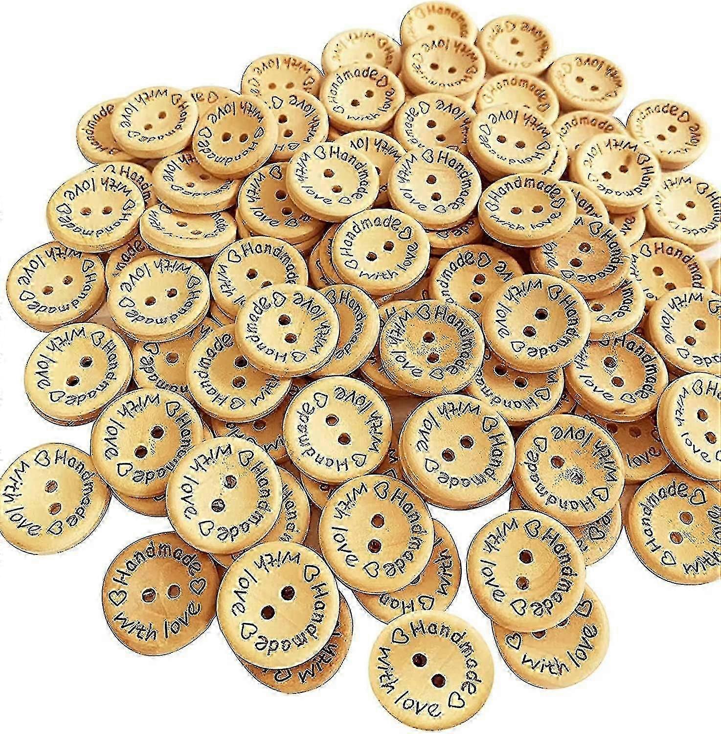 100pcs Assorted Wood Buttons - Handmade for Sewing and Crafting Projects