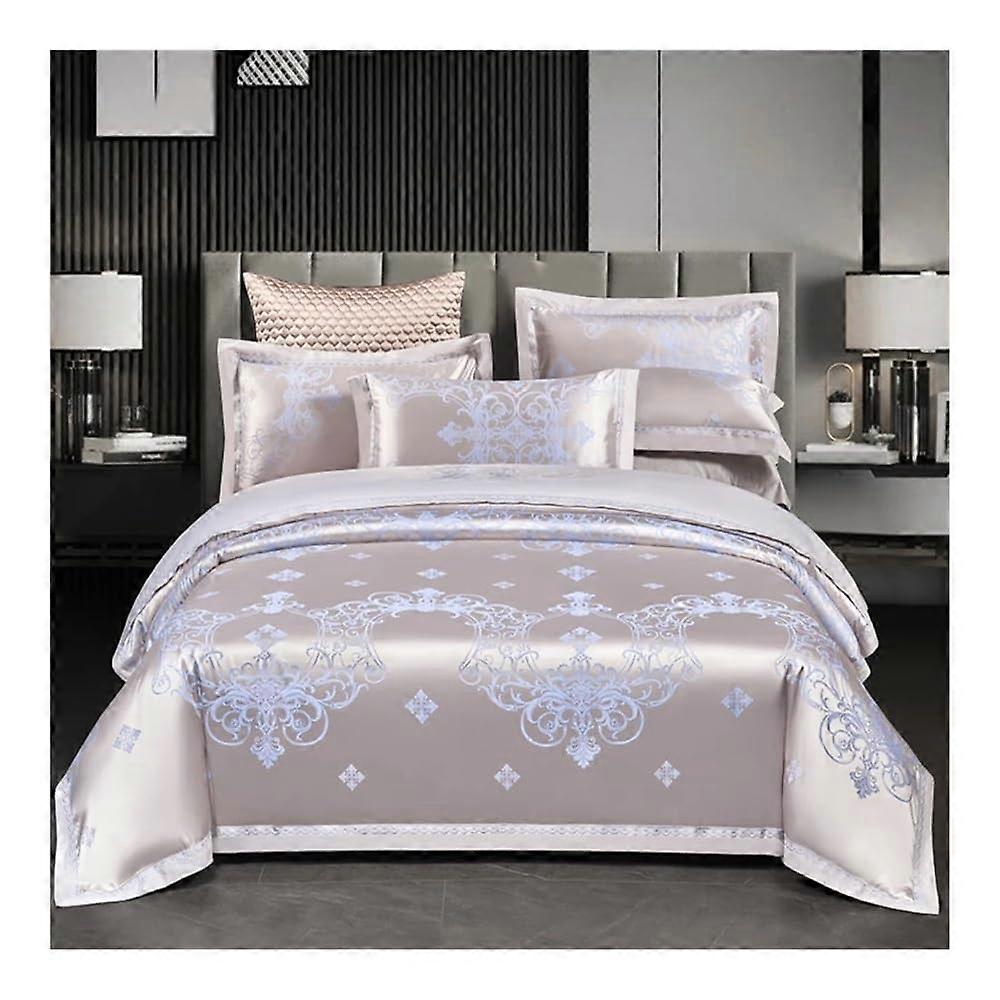 Luxurious Jacquard Bedding Set, Floral Design, Gray and Pink, Queen Size, High-Quality Embroidery, Comforter and Sheet Set