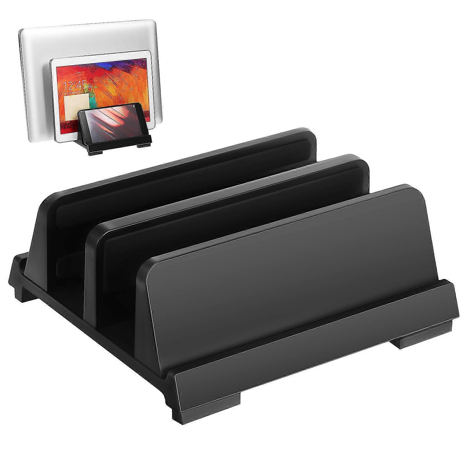 Adjustable Laptop Stand with Vertical Tablet Holder – Padded, Non Slip Desktop Storage Rack for Various Devices – Home Office Use