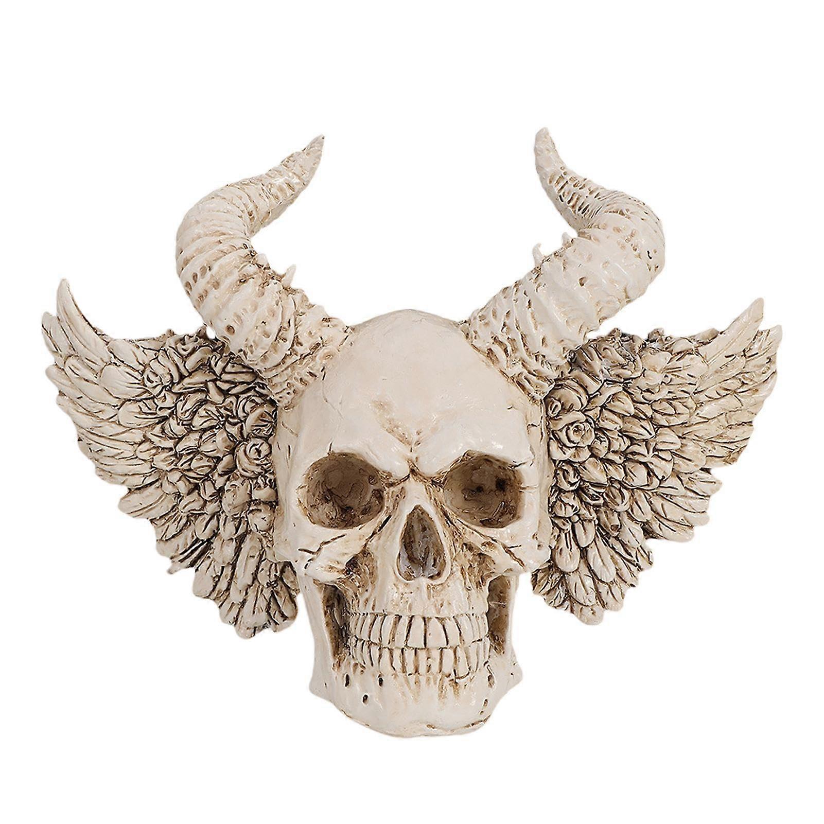Cool Skull Statues Resin Skull Desk Ornament Realistic Details Halloween Skull Statue Table Decoration with Horns and Wings