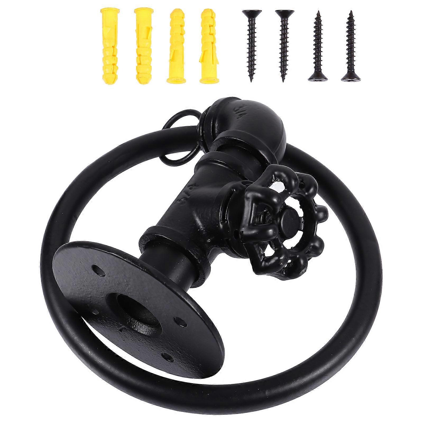 Black Metal Towel Ring Holder for Home Use Rustic Industrial Style Easy to Install 4.75 Inch