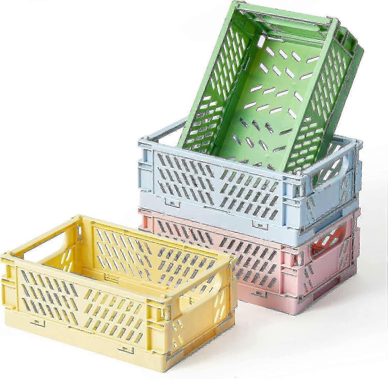 4pcs Foldable Plastic Storage Boxes - Stackable Desk Crates for Organising Small Items