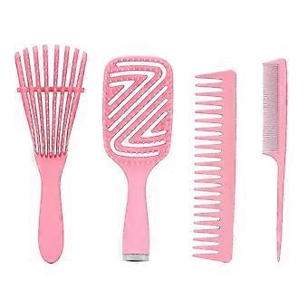 Detangling Brush Set - 5pcs Pink Scalp Massage Straight Hair Hollow Comb with Rat Tail
