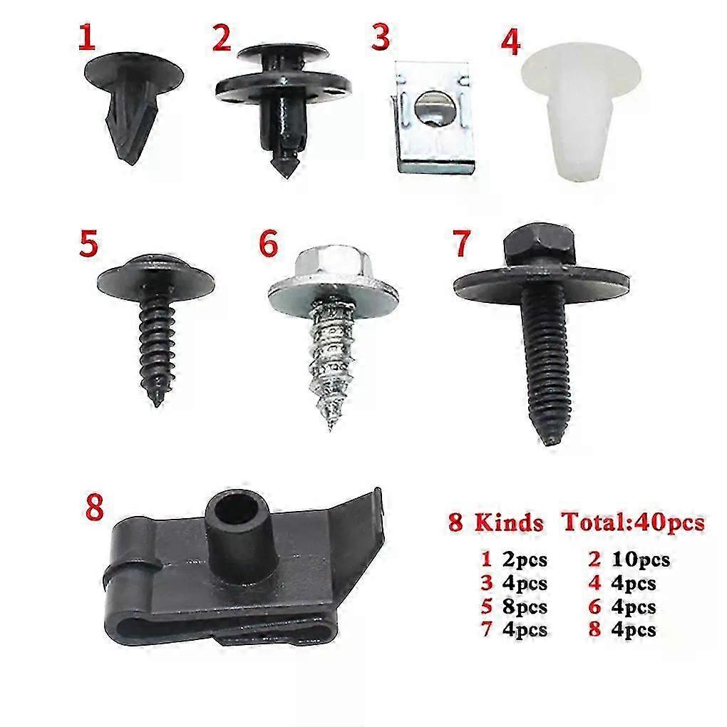 40pcs Engine Under Tray Cover Fastener Clip Car Fender Shield Bottom Splash Guard Self-tapping Screws Kit Fit For Toyota Avensis T25