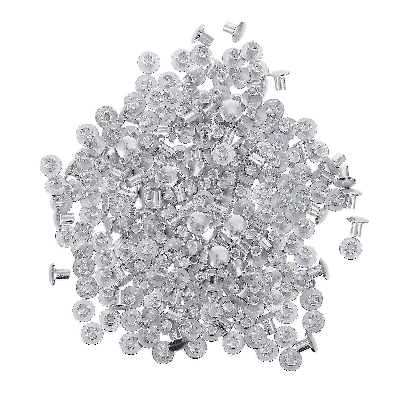 200pcs Aluminum Alloy Flat Head Rivets Silver Tone Practical Semi Tubular