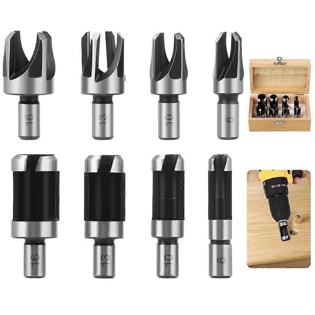 8piece Wooden Dowel Drill Bit Set, Carbon Steel Drill Bits with Wooden Storage Box, Sizes 1/4' to 5/8'