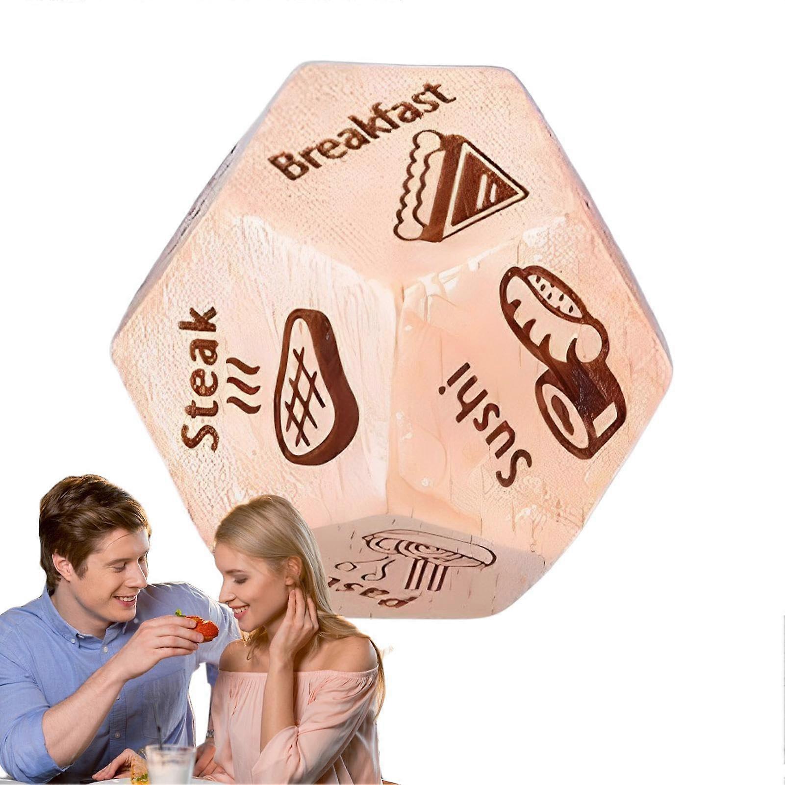 Dinner Decision Dice Wooden Food Cube for Couples with Cute Patterns Date Night Gift