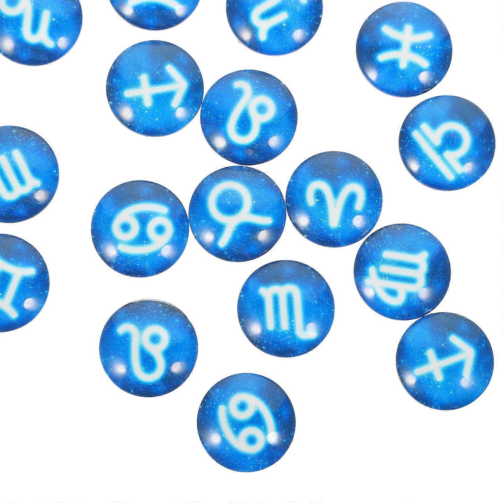 Blue Glass Cabochons with 12 Constellation Patterns for Decoration Compatible with Most Settings