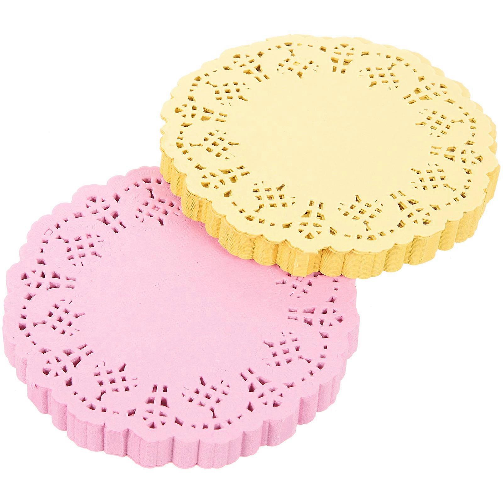 2 Bags of Colored Paper Placemats for Dining Table Decor with Delicate Lace Design Doilies and Paper Coasters