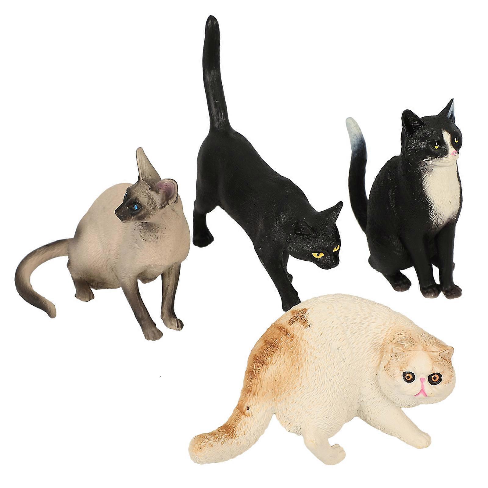 4pcs Cute Realistic Cat Figurines Desktop Statues Ideal for Cat Lovers and Playtime Decor
