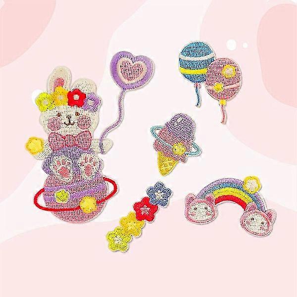 Set of 5 Cute Rabbit Planet Macaron Embroidered Cloth Marks Patches Package Clothes Shoes Hat
