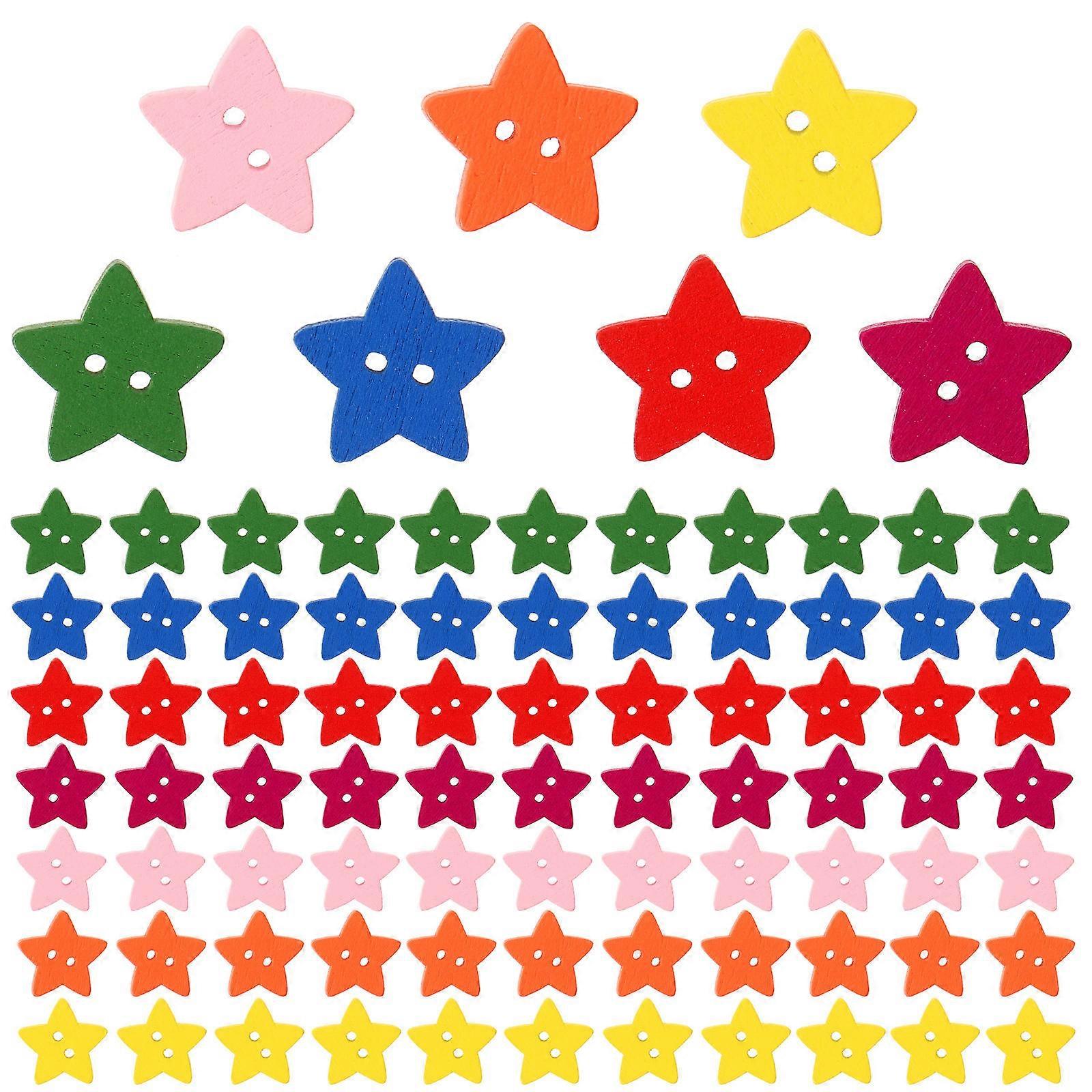 200pcs Colorful Wooden Star Buttons Durable Embellishments Sewing DIY Crafts Fine Detail Texture Garments Cardigans Scrapbooking