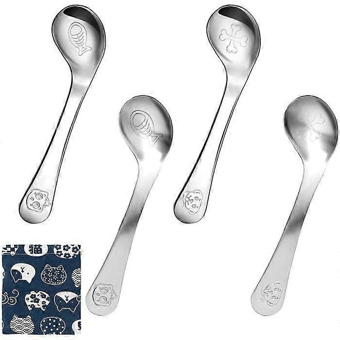 4pcs Baby Kids Learning Spoon, Children's Cutlery Set Curved Design and Smooth Surface