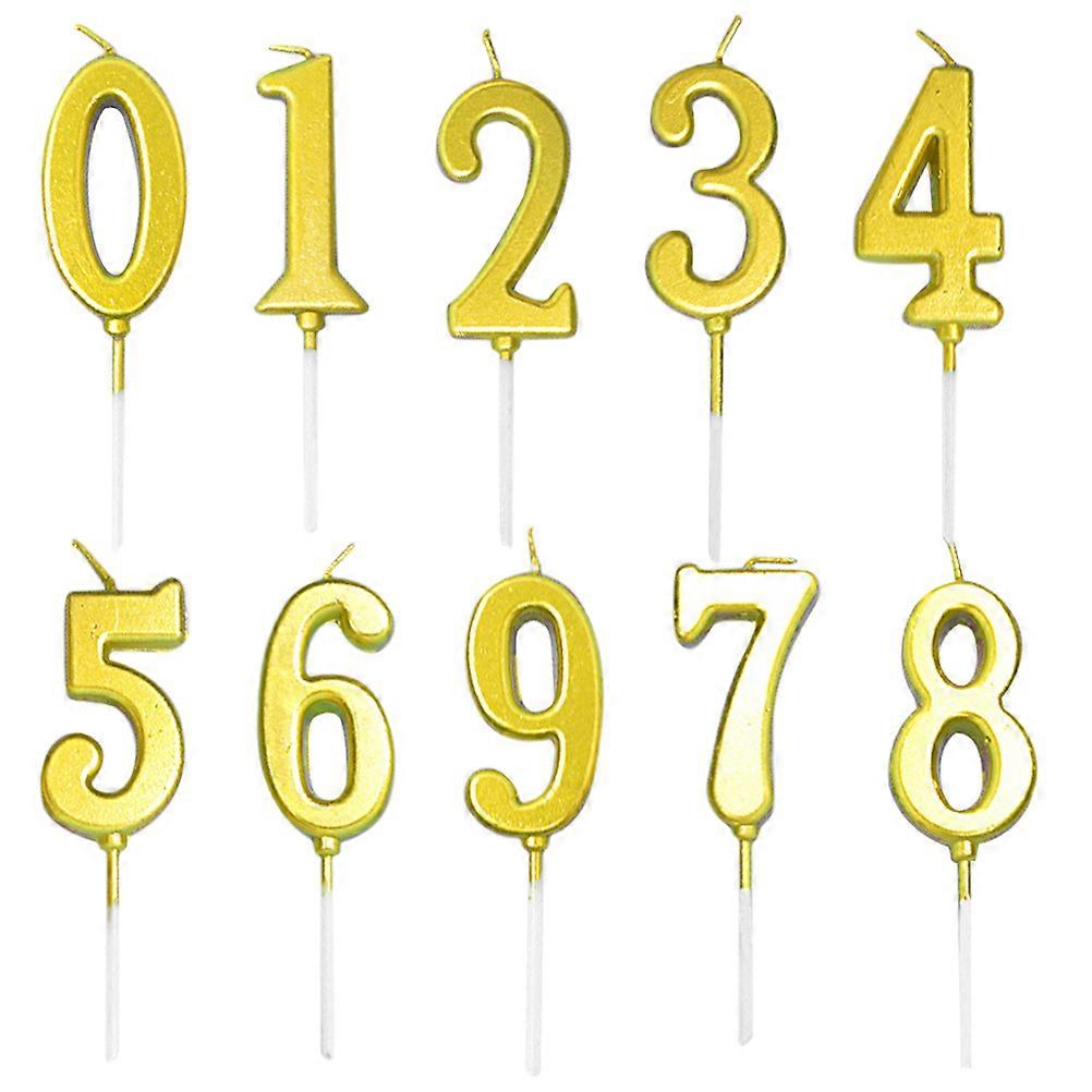 10Pcs Birthday Cake Number Candle 3D Number Shape Cake Decoration For Adults Golden Party Atmosphere Enhancement