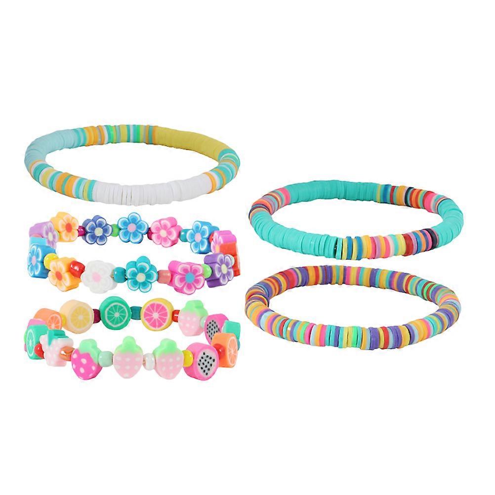 Bohemian Style 5Pcs Clay Bead Bracelets With Round Beads Designed For Women And Kids Suitable For Daily Wear With A Vibrant Assorted Colors Design