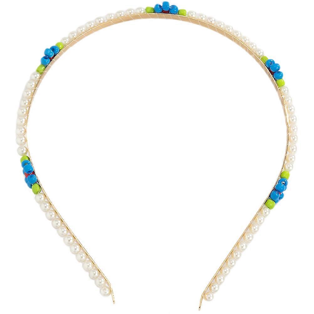 Sky-blue Pearl Daisy Headband with Artificial Pearls and Rice Beads for Ocean Parties and Themed
