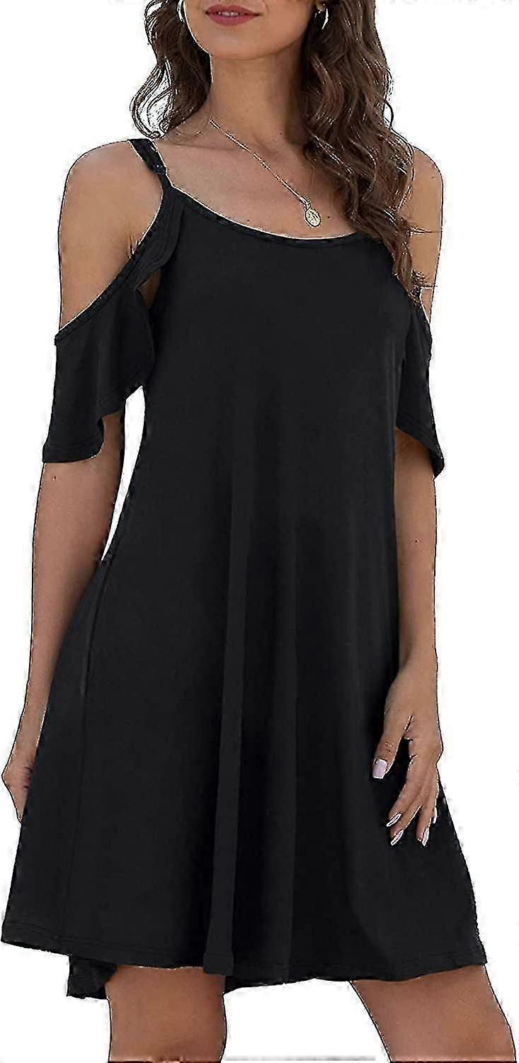 Yazlık Elbiseler Bayan Yazlık Rahat Elbise Soğuk Şaudler Fırfırlı Kollu Elbiseler Cepli