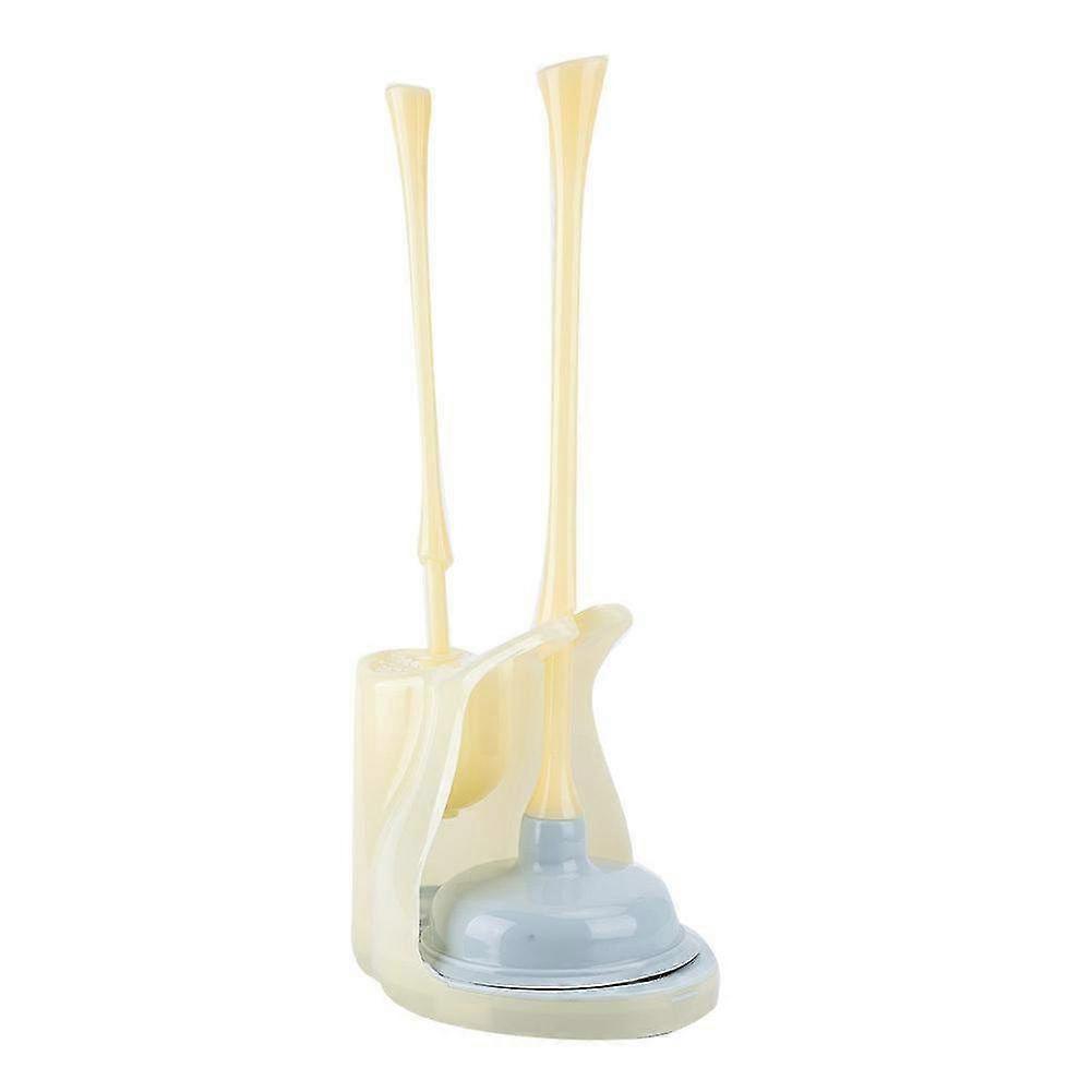 Beige Plastic Toilet Cleaning Set with Toilet Brush, Plunger & Stand - Essential Bathroom Tools for Effective Hygiene