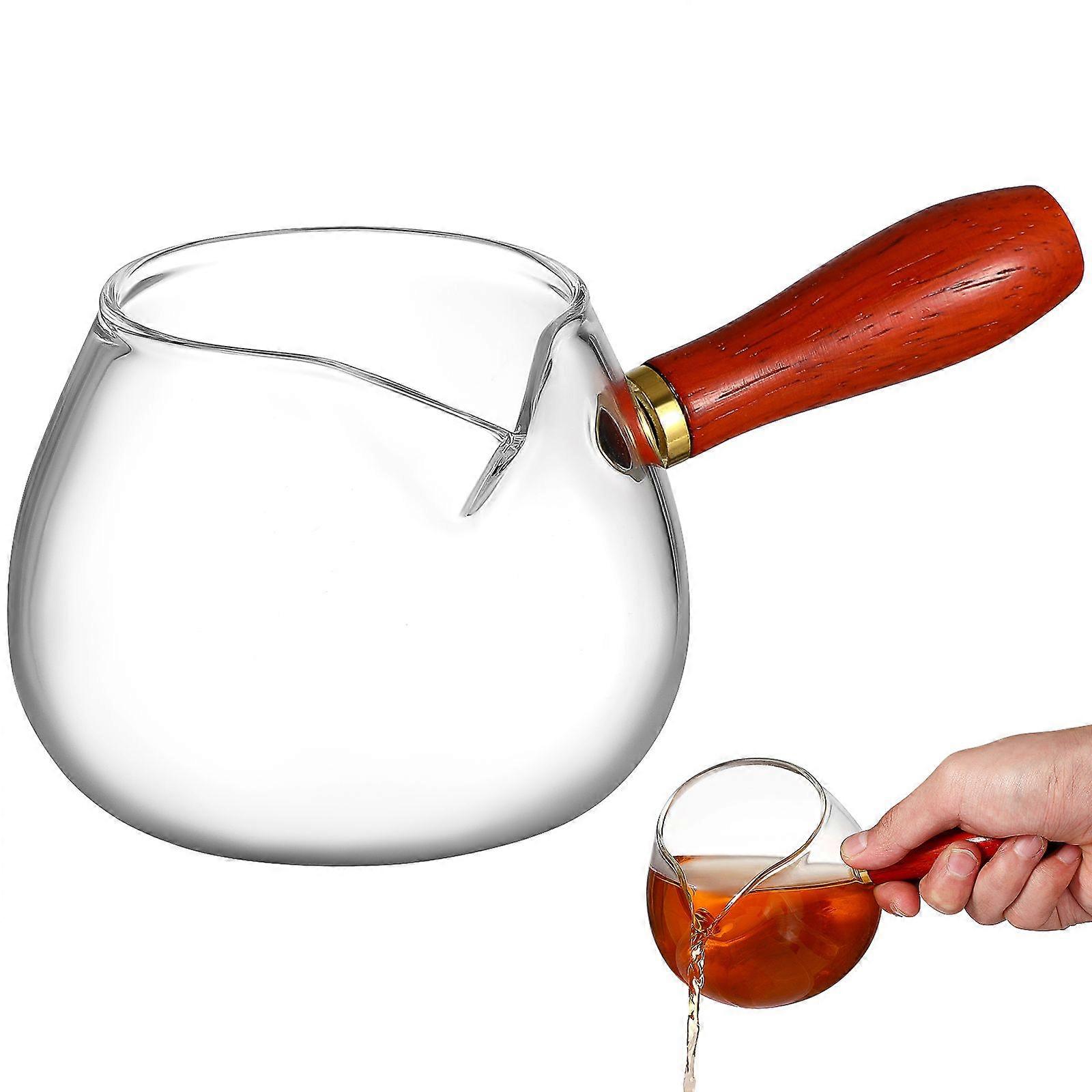 Glass Serving Pitcher Borosilicate Glass Dispenser Cup with Wooden Handle for Tea Room Office