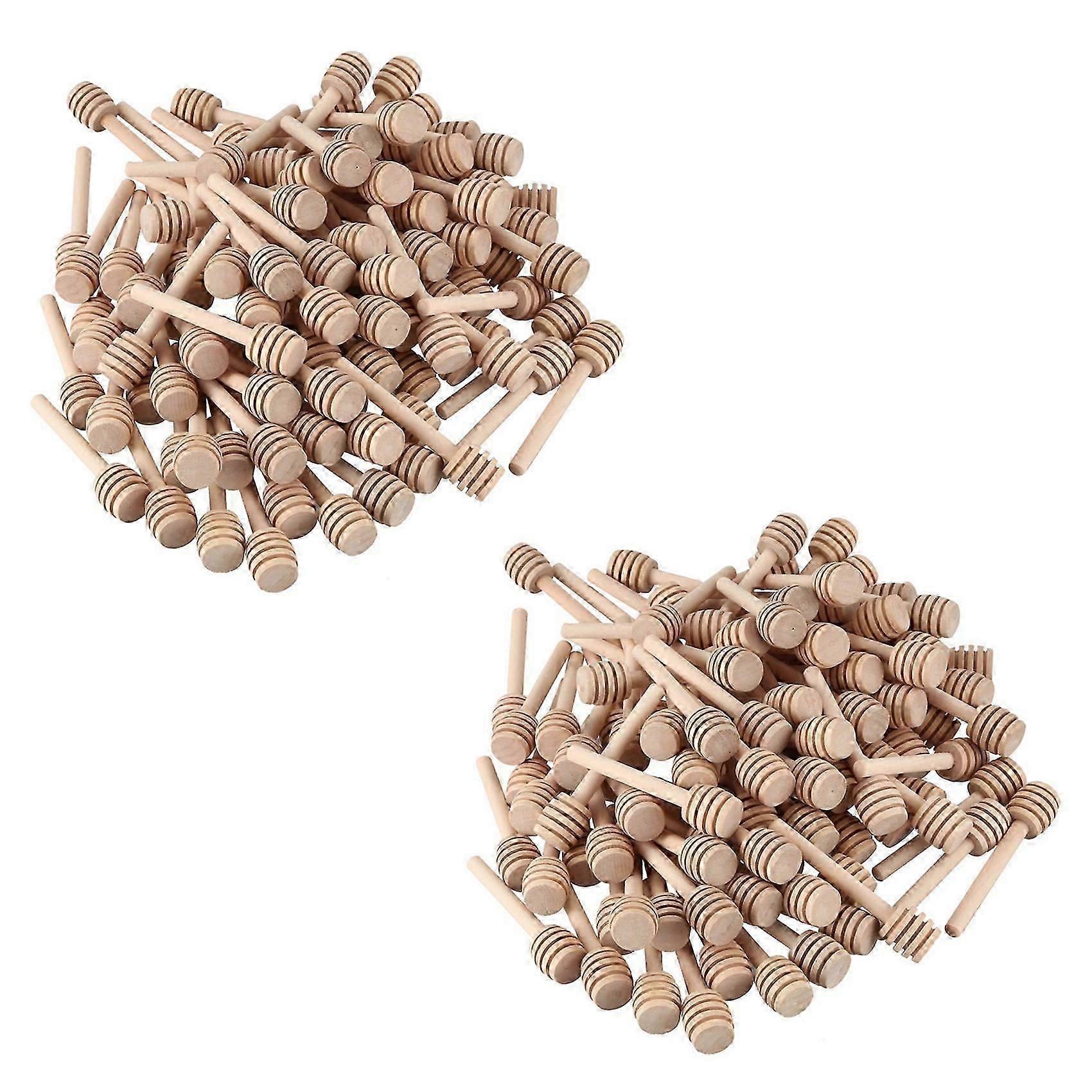 200x ميني 3 بوصة الخشب العسل العصي الغطاس ، ملفوفة بشكل فردي ، خادم للعسل جرة الاستغناء Driz