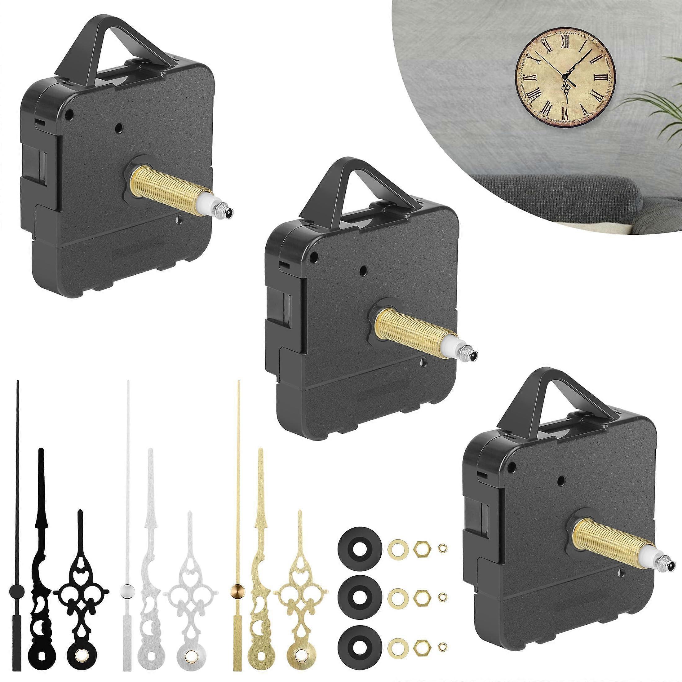 Clock Mechanisms, 3PCS Quartz Clock Movements Replacement, Battery Motor with 3 Set of Hands for DIY Clocks
