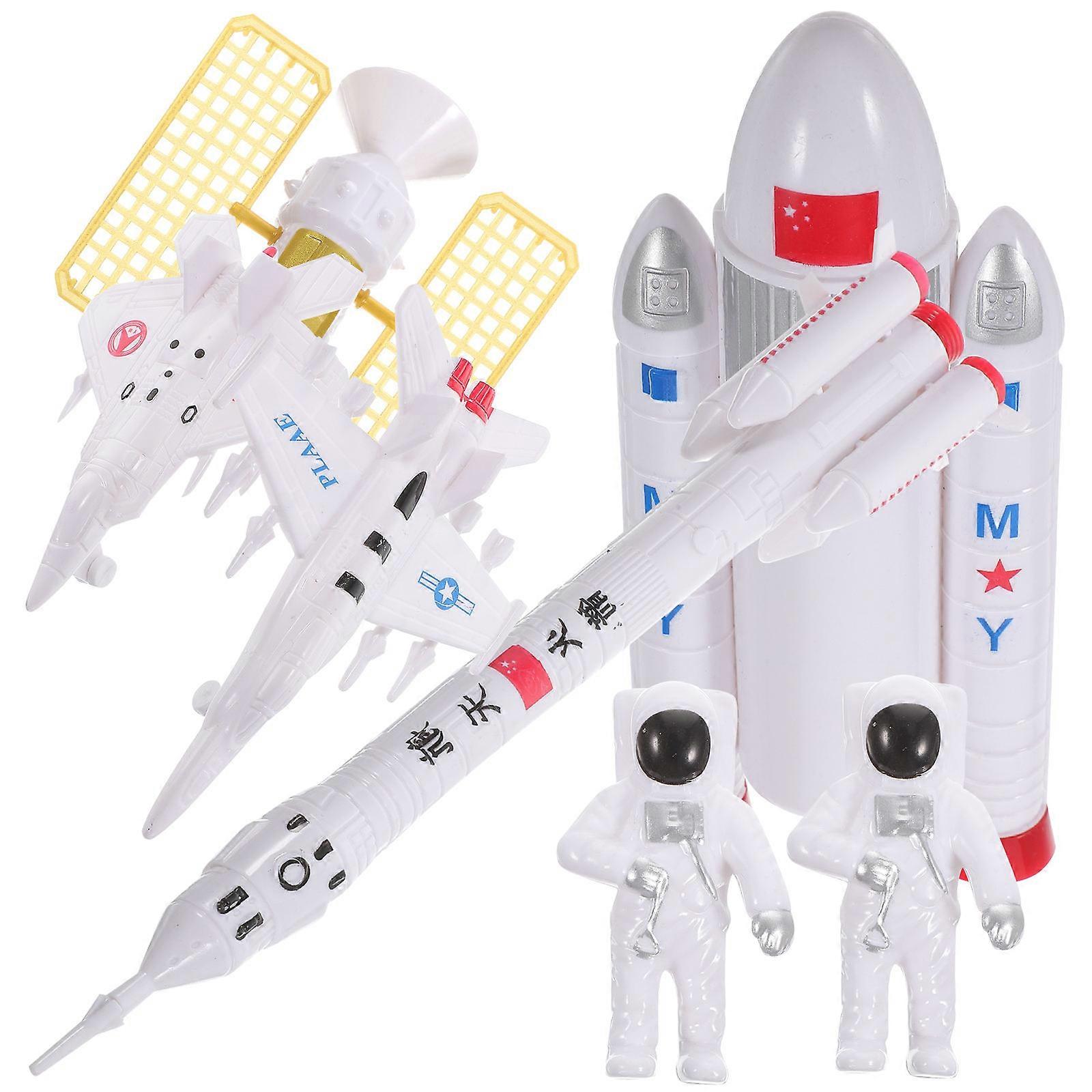 Astronaut Model Cake Decor for Boys White Plastic 7Pcs