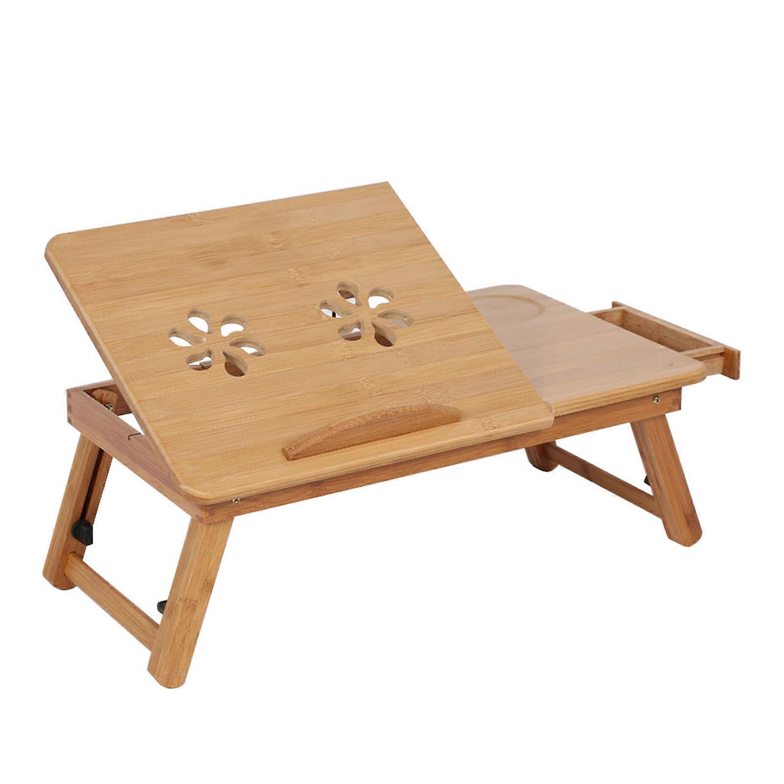 Portable Bamboo Laptop Desk with Drawer, 53-58cm Adjustable Stand