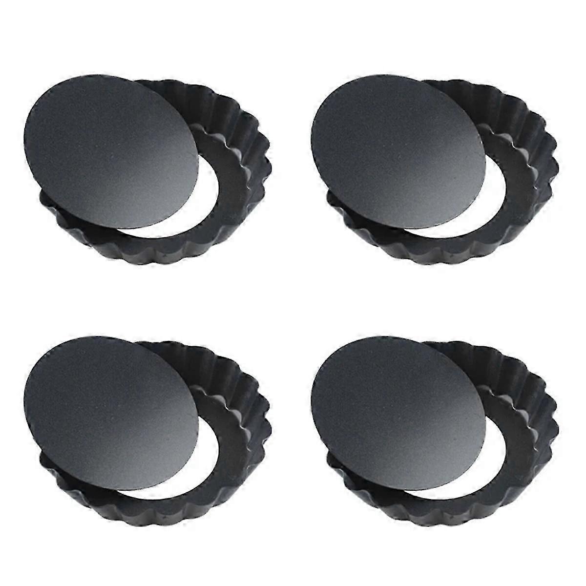 4Pcs 4In/10cm Mini Pie Muffin Cupcake Pans Non-Stick Tart Quiche Flan Pan Mold Removable Loose Bottom Round Bakeware