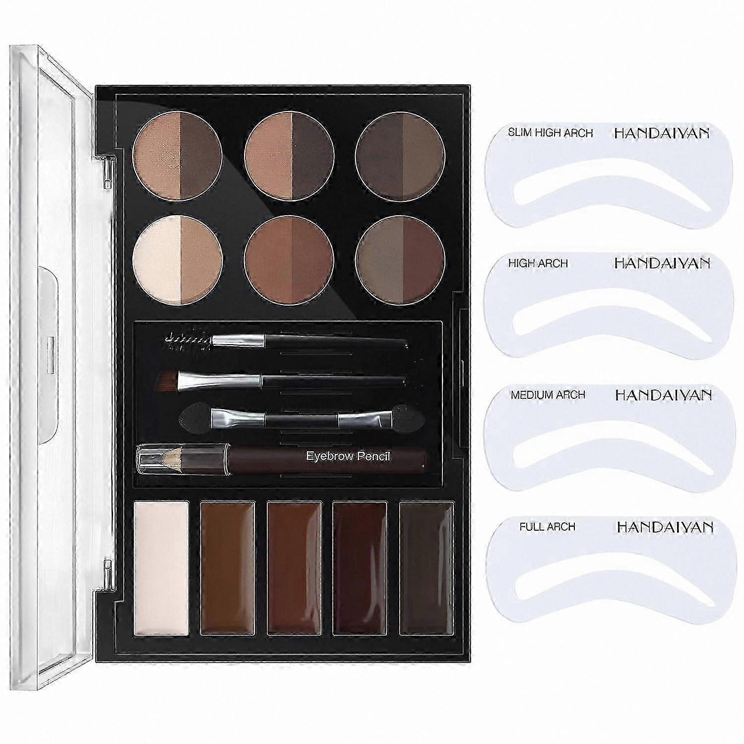 12-Color Brow Powder Kit with Mascara, Stencils, Brush & Pencil for Natural Brows