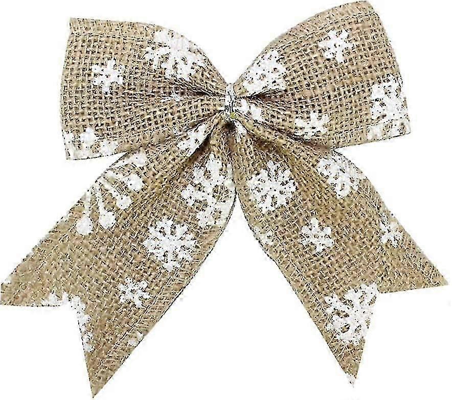 10pcs Burlap Bow With Snowflake Tie Solid Rustic Hessian Linen Hemp Sacking Gift