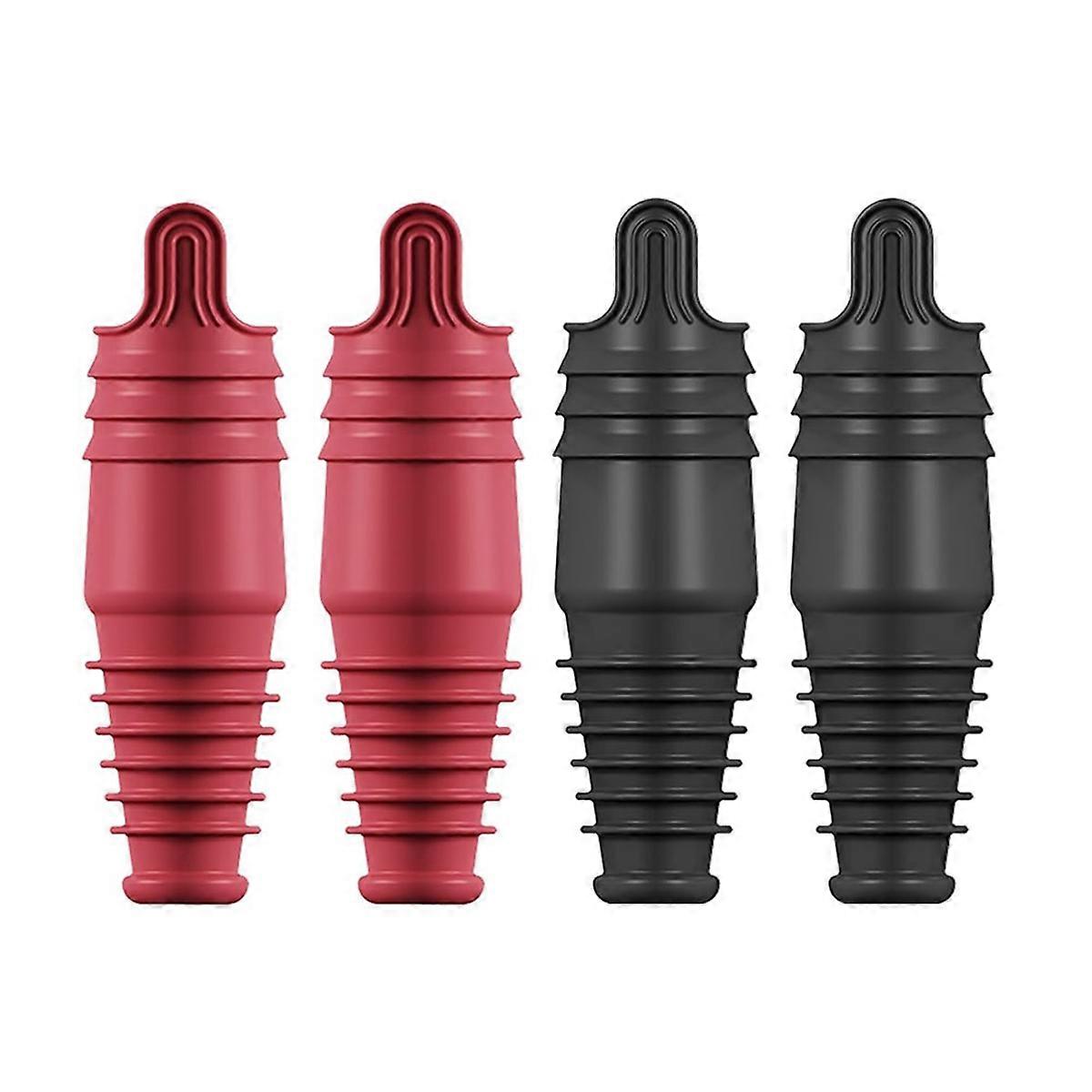 4Pcs Silicone Wine Stopper for Wine Bottles, Reusable Wine Bottle Stopper, Champagne Stoppers Black+Red