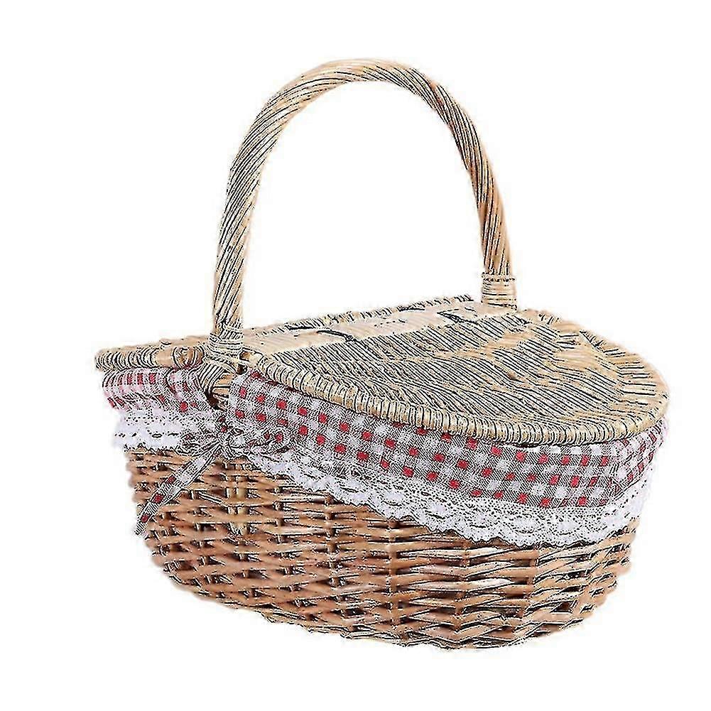 Country Style Wicker Picnic Basket Hamper With Lid And Handle & Liners For Picnics, Parties And Bbq-ykc
