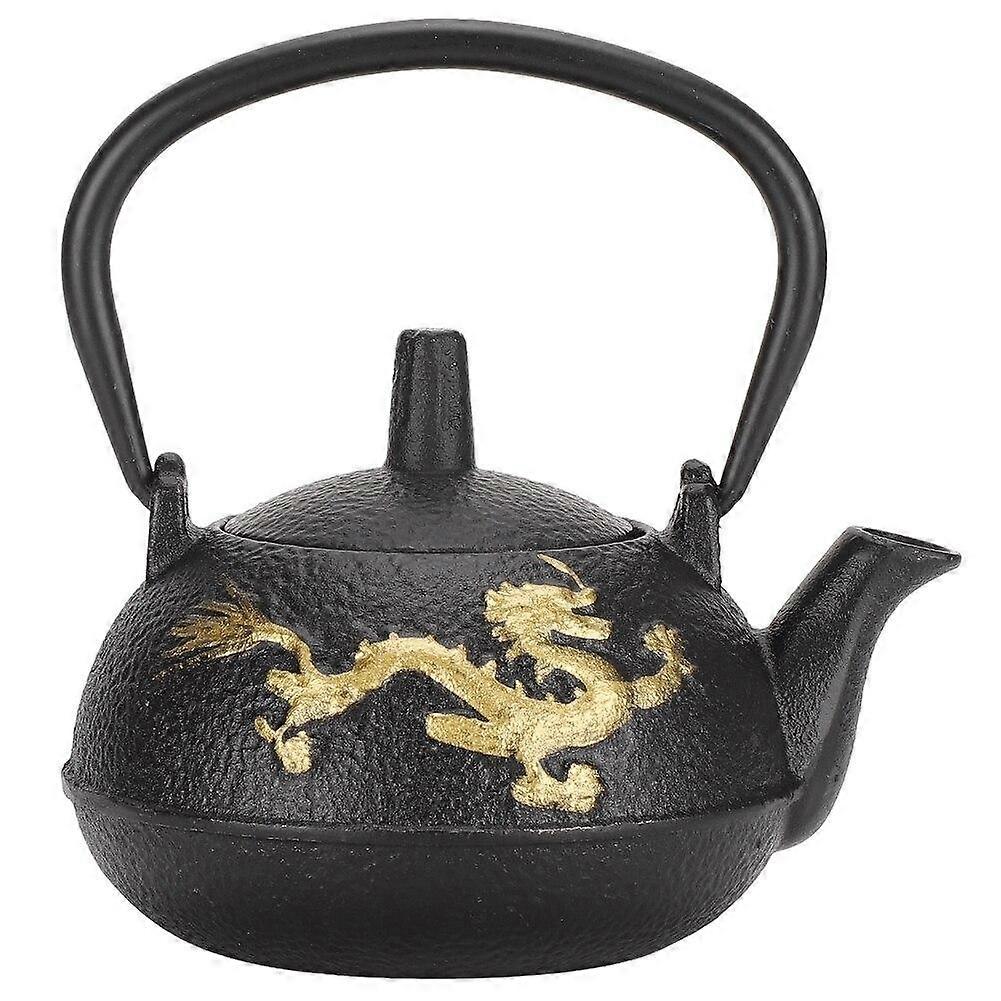 Iron Teapot 0.3L Tea Kettle With Strainer Gold Dragon Pattern Desktop Ornaments Simulation