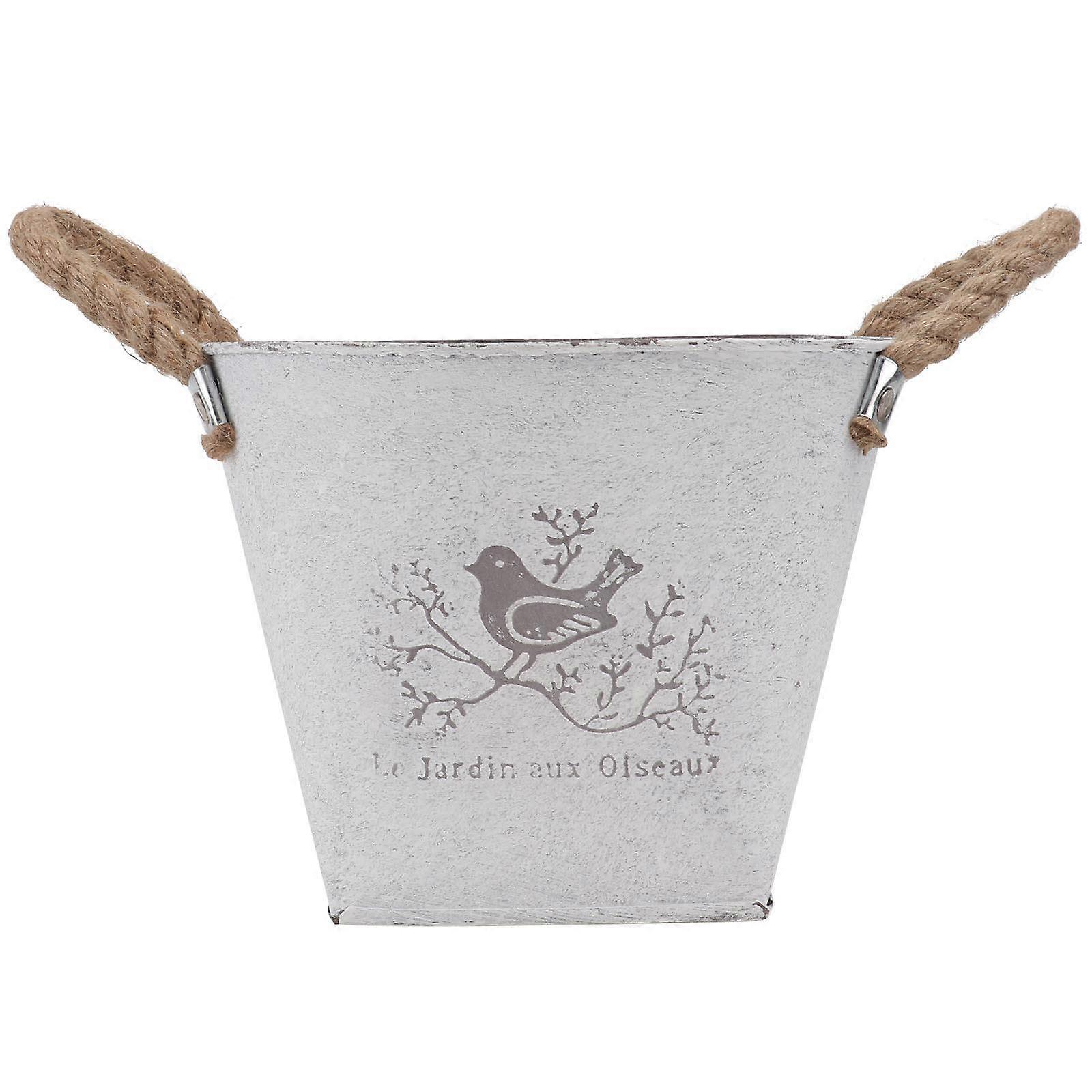 Home Flower Bucket for Flower Arranging Vase 1piece Iron Material Light Grey