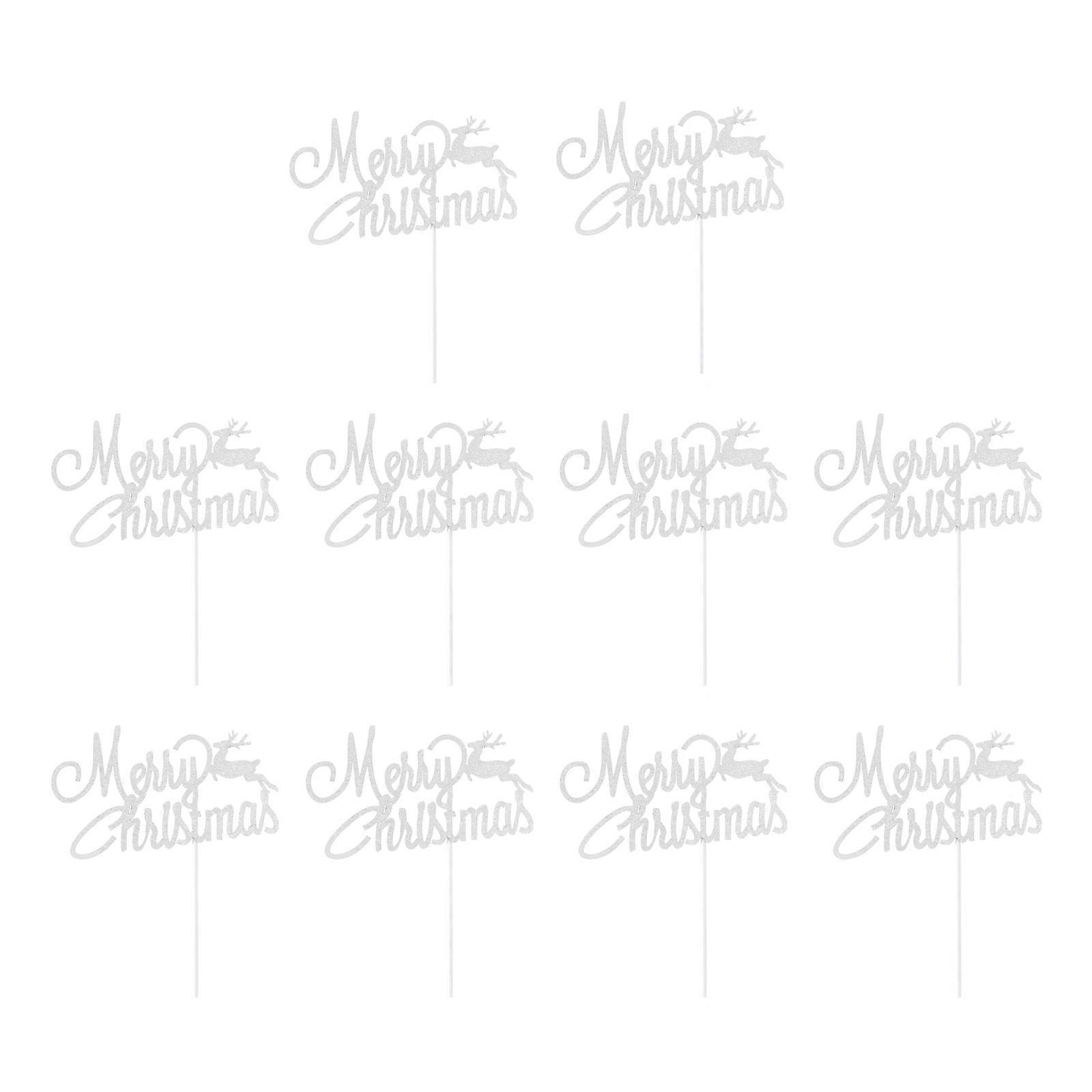 Festive 10Set Christmas Cake Cupcake Toppers Silver Paper Picks For Party Hosts And