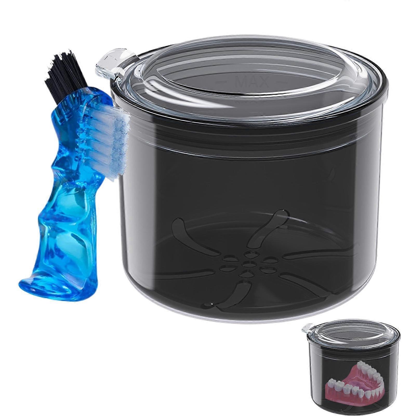 Denture Holder Case With Strainer Basket And Cleaning Cup For Travel Teeth Aligner Case