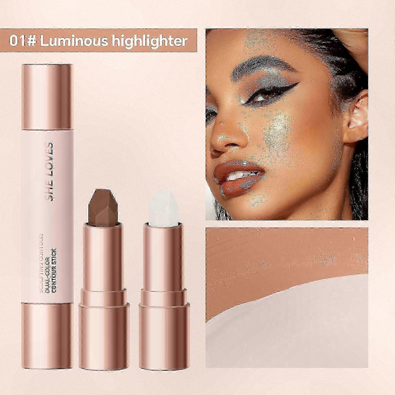 Contour Stick with Dual Ends and Glossy Shadow for Nose and Face, 4.4g x 2, Comes with Cosmetic Brush Tool