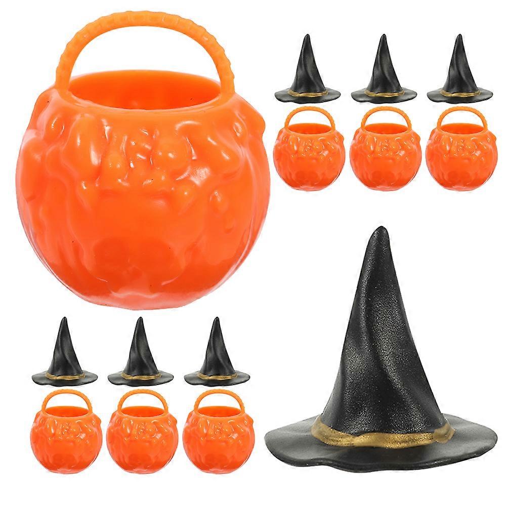 Mini Cauldron and Witch Hat Halloween Decoration Set with 5Sets
