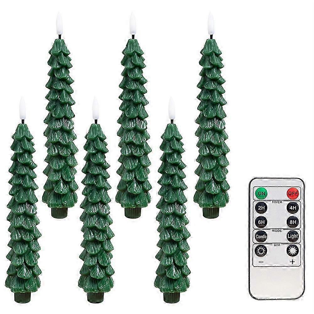 6Pcs Christmas Tree Shaped LED Candles with Remote Control / Flameless Decorative Lights Holiday Atmosphere Props