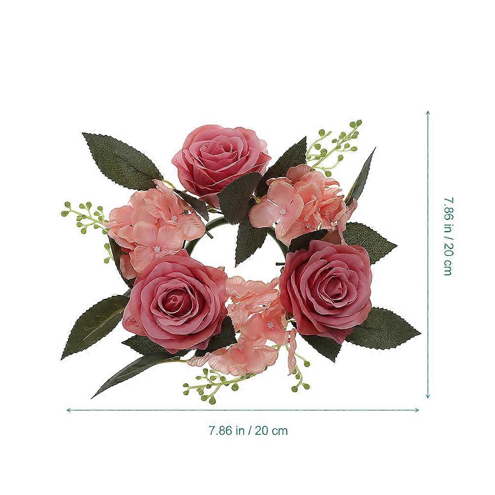 4Pcs Artificial Rose Candle Wreath for Decoration Pink Decorative Table Wreath