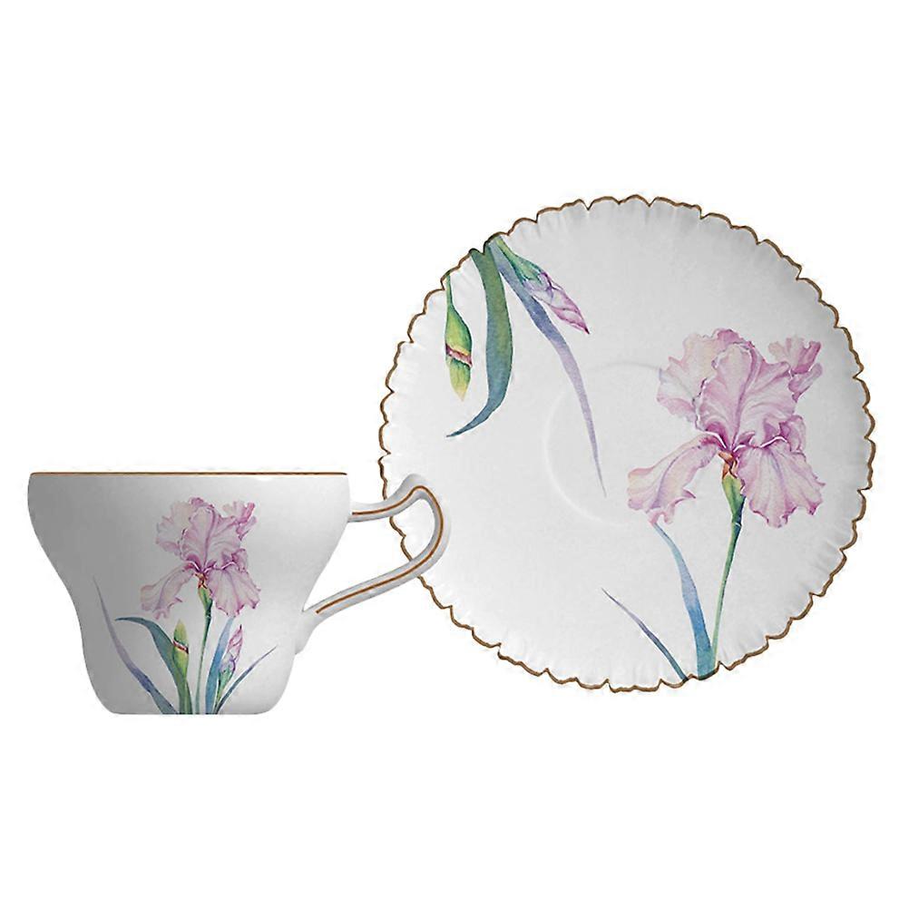 Iris Flower Tea Cup Saucer with Drinking Function 1Set Porcelain