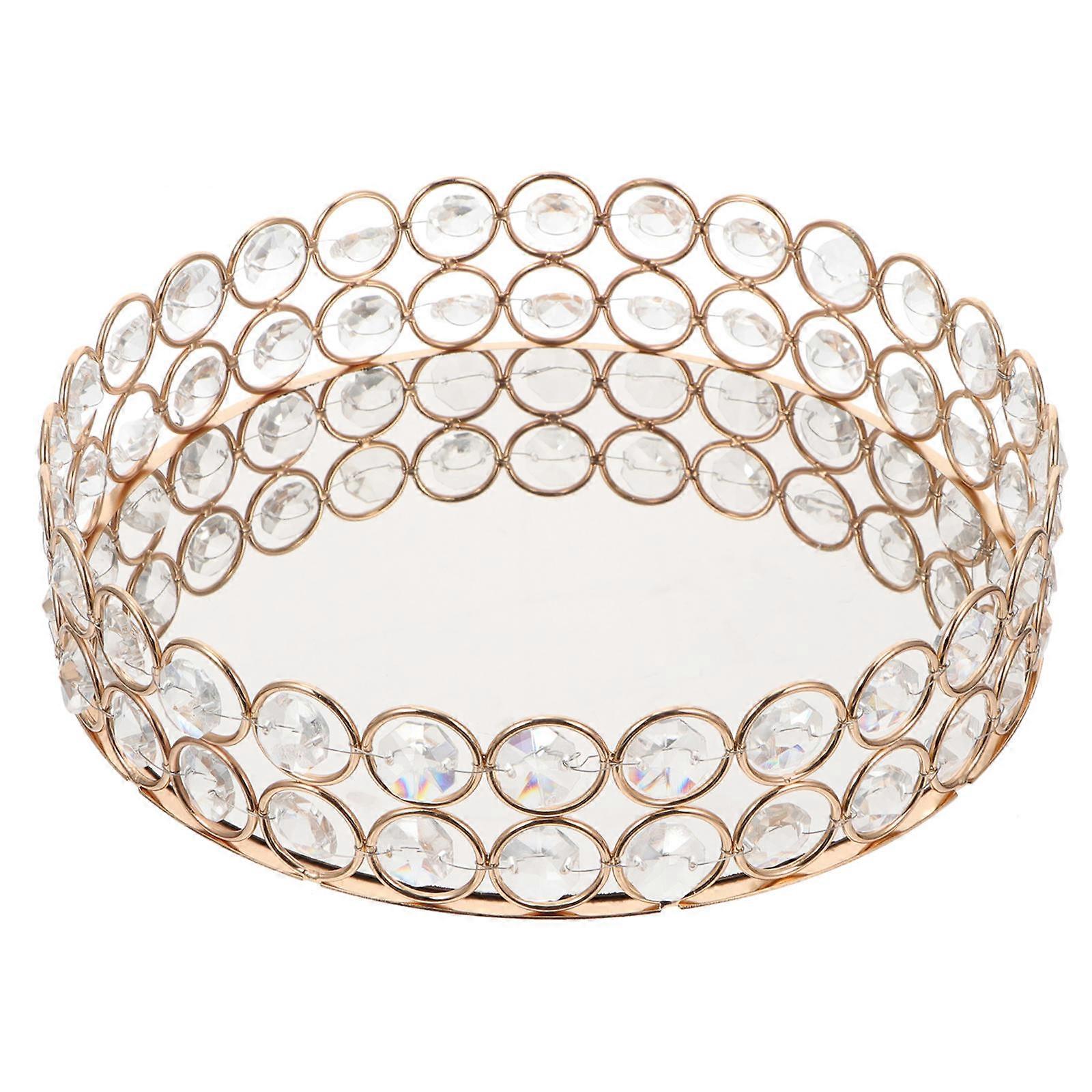 Mirror Tray Glass Plate for Storage Use 1Pcs European Style Golden Alloy