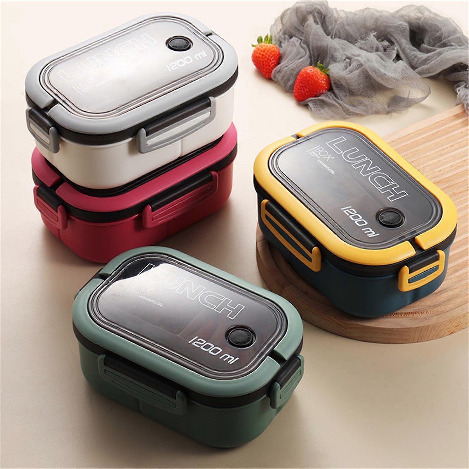 Yesbay 1200ml Buckle Design Airtight Lunch Box Microwave Safe Large Capacity Meal Prep 2 Layers Grids Bento Case for Office School