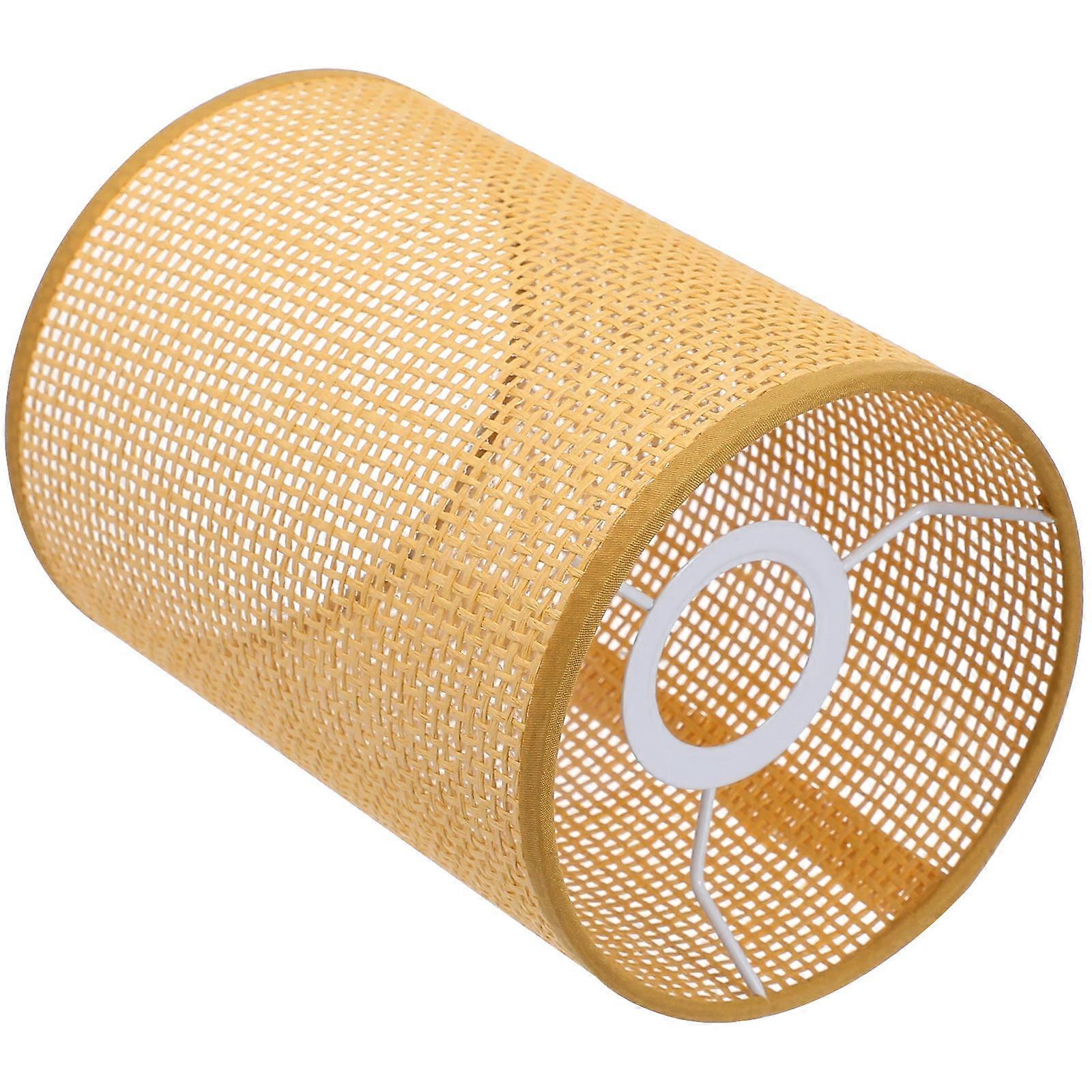 3Pcs Rustic Woven Rattan Lamp Shade For Bedroom Light Brown Indoor Use Cylindrical Light Diffusion