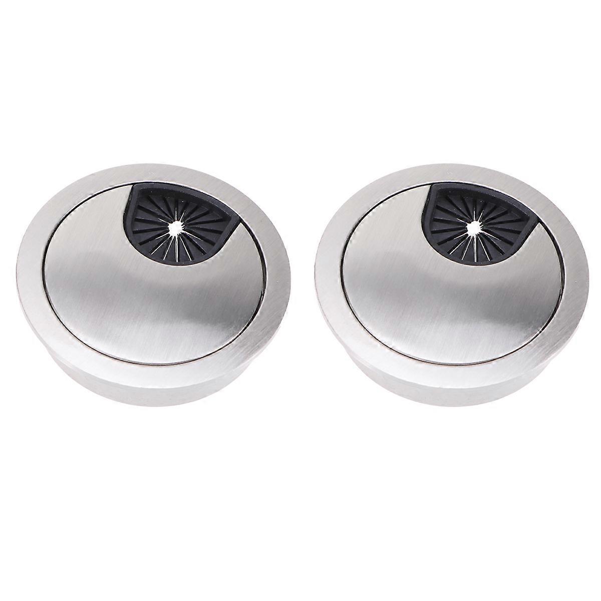 Round Cable Cord Hole Cover for Computer Desk 4Pcs Silver Set