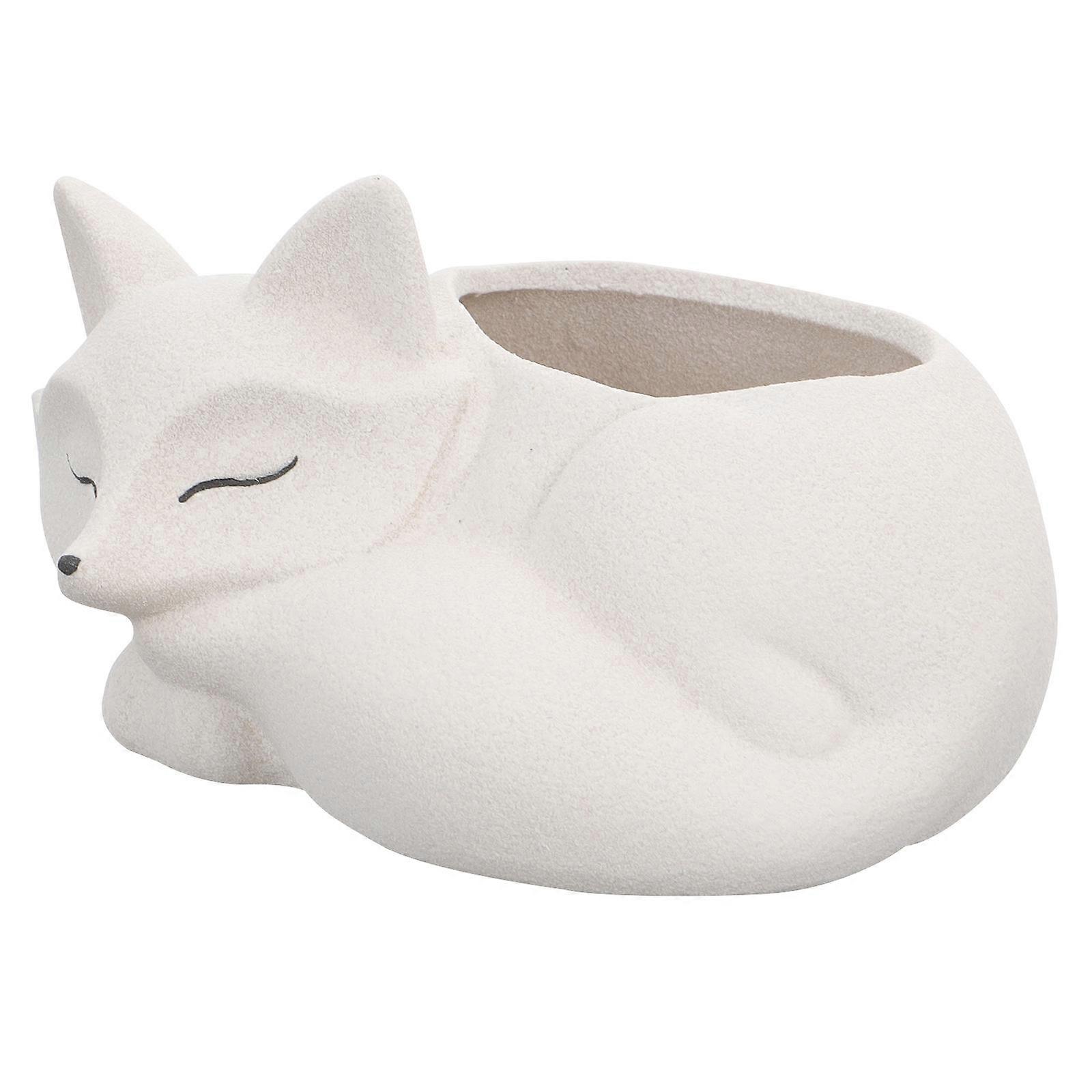 White Ceramic Flowerpot Fox-Shape for Decorative Plants 3Pcs Succulent Containers