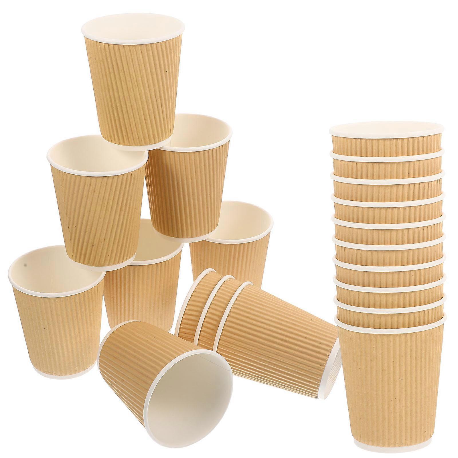 Yellow Disposable Coffee Cups Double Layer Paper Cups for 50Pcs Beverage