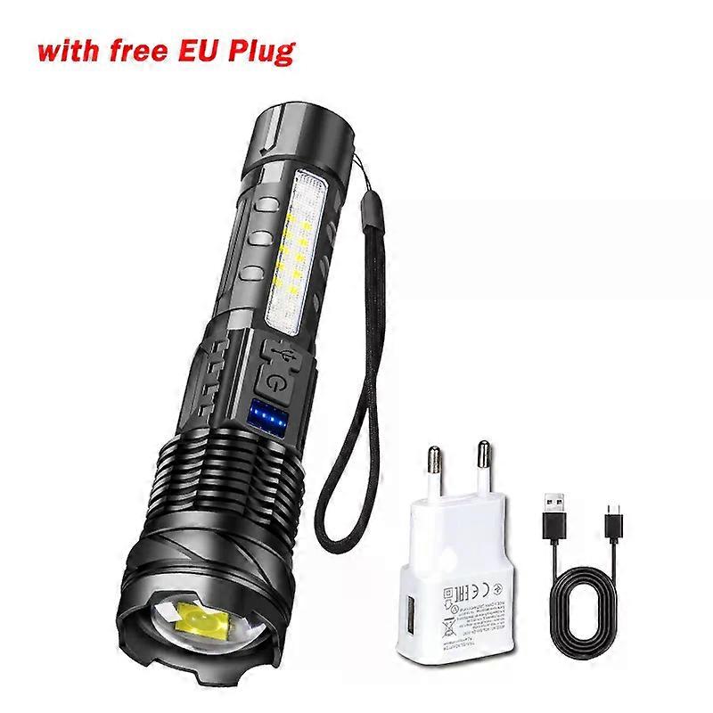 Rechargeable LED Flashlight Zoomable Torch with LED Display 7 Modes Waterproof High Power Hand Light Outdoor Wilderness Camping