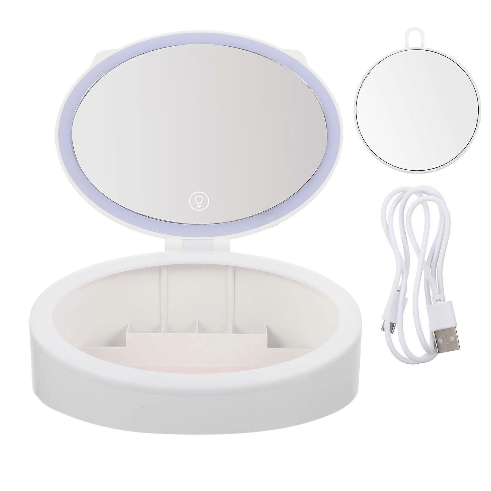 LED-Schminkspiegel, tragbar, 1 Set, mit Vergrößerungsfunktion, für unterwegs, zu Hause, zum Schminken, 21,3 x 17,6 cm, Weiß